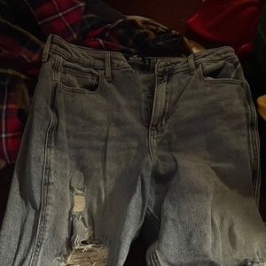 Light blue high waisted mom jeans.